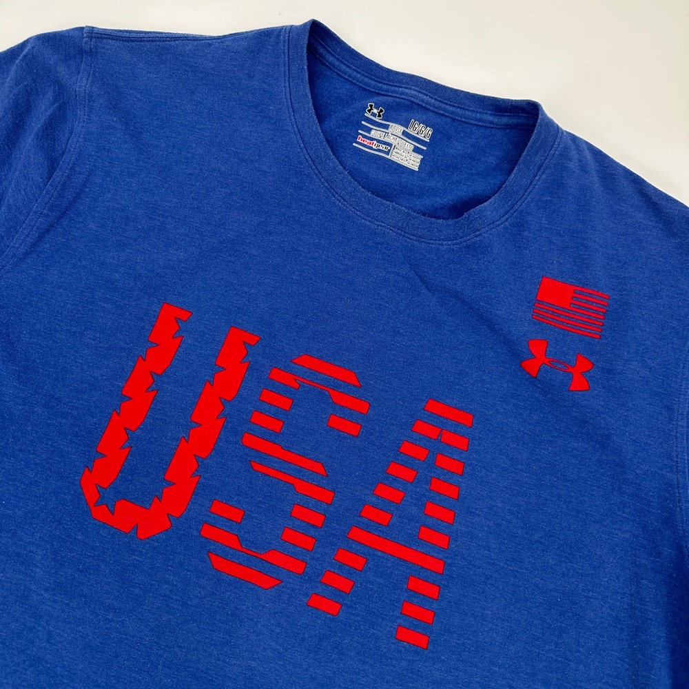 Under Armour Men's Blue Red USA Patriotic Heatgear‎ Loose Fit T Shirt Size Large